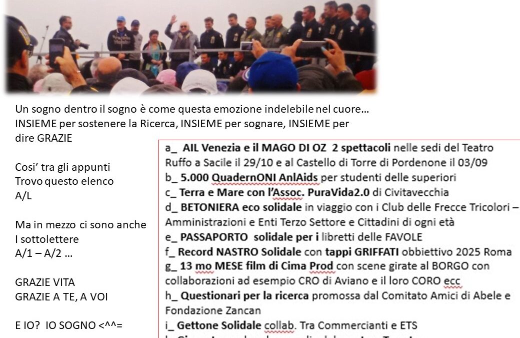 13 _ Pazzesco… un sogno dentro il sogno, ma qui’ arriviamo alla lettera L e c’è tanto altro… Una foto per un ricordo a Rivolto