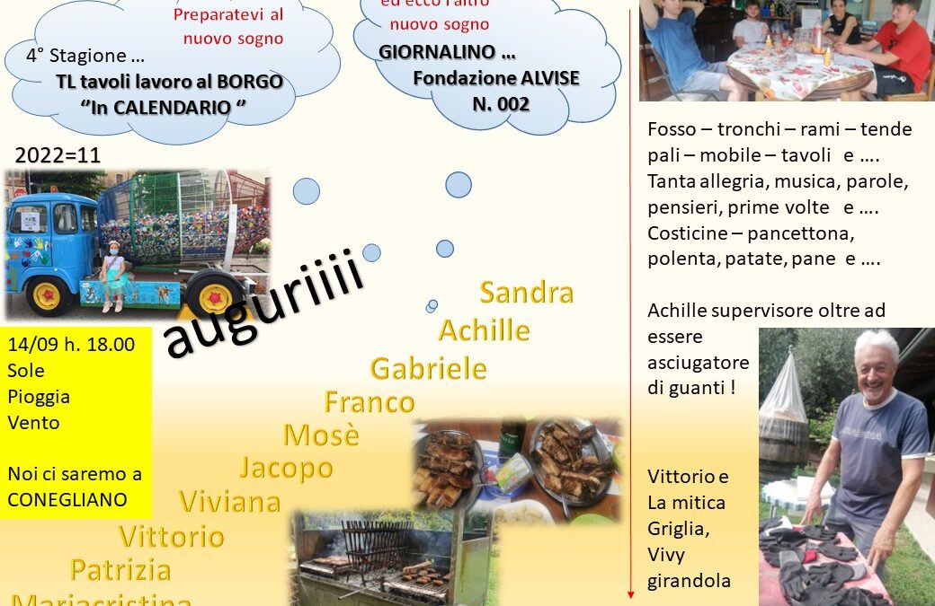 26 _ Ragazzi, fosso, legna, tende, grigliata, ferri, tavoli, guanti, compleanno, sogni, calendario 4 stagione, giornalino n. 02 e…