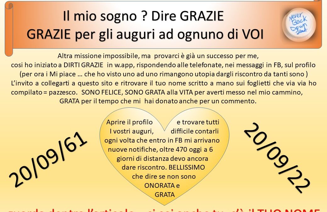 31 _ Il mio GRAZIE A TE che hai donato del tempo per farmi gli AUGURI = Il tuo nome c’è, ma molti altri sono ancora in FB tra i mess.