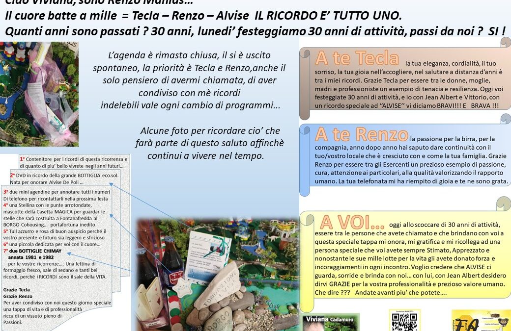 52 _ Ciao Viviana sono Renzo Manias, con Tecla festeggiamo 30 anni di attività vieni a Povoletto ? ALVISE De Poli ci unisce…