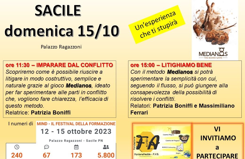 58 _ MIND Festival Sacile con Medianos, presente Patrizia Boniffi e Massimiliano Ferrari il 15/10 Litighiamo Bene _ imprenditori in rete